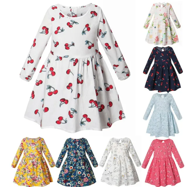 Toddler Baby Kids Girls Floral Print Long Sleeve A-Line Princess Casual Dress