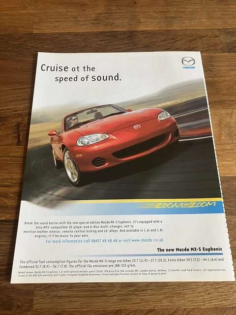 Original Mazda MX-5 Gen 2 NB Euphonic Miata Magazine Advert Poster A4 Retro