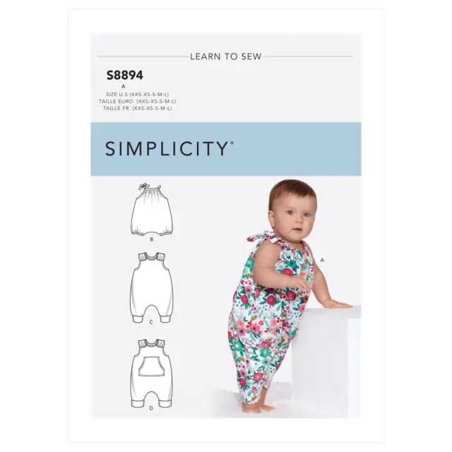 SIMPLICITY Patrón de Costura S8894 Bebés 'Pelele Para Diseñado Elástico Teijidos