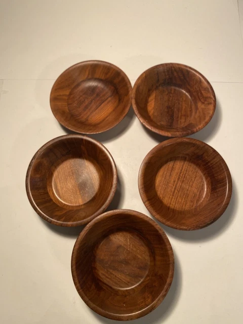 Vintage LOT OF 5 Dark Walnut Wooden Serving Salad Bowls Appetizer Dessert