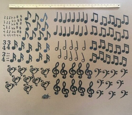 150 Black Plastic Music Notes & Treble Bass Clef Heart Wall Music Decor