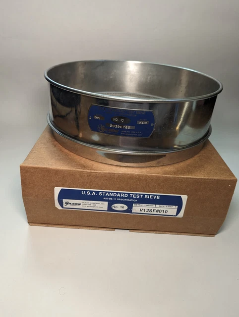 Gilson 12" Stainless Standard Test Sieve; #10 V12SF#10; 2mm  .0787 inch