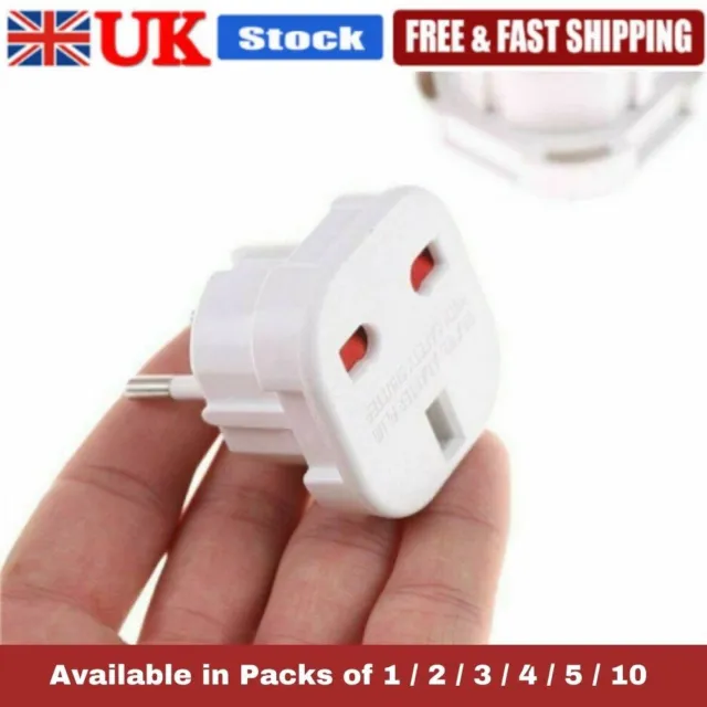 1 -10 Pack UK To EU European Travel Adapter Convert 3 Pin - 2 Pin Power Plug