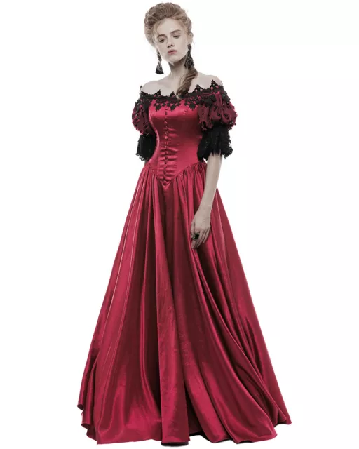 Punk Rave Lang Gothic Hochzeit Ball Ballkleid Rot Schwarz Steampunk Victorian