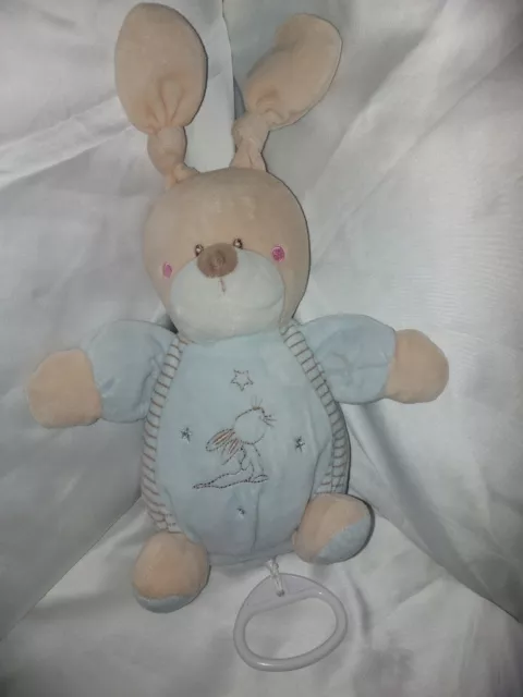 Doudou lapin bleu boule musical gris SIMBA TOYS NICOTOY KIABI étoiles argent TBE