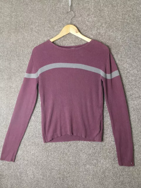 Tommy Hilfiger Purple/Grey Cotton Round Neck Long Sleeve Jumper - Women's Medium