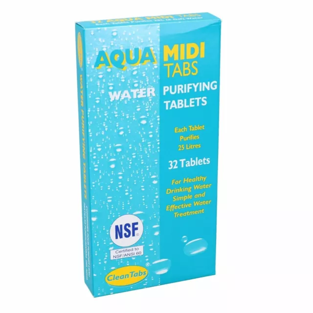 Aqua Midi Tabs - 32 Water Purifying Tablets Rapid dissolving effervescent tablet