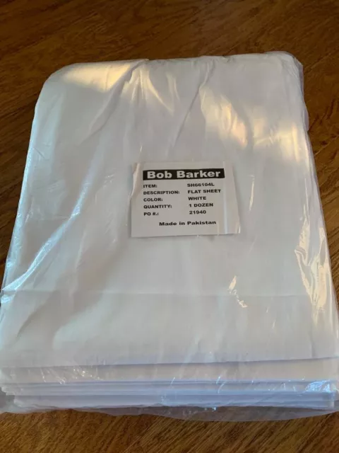 Bob Barker Commercial White Flat Sheets  66x104 Prison Nursing Home 12 Count