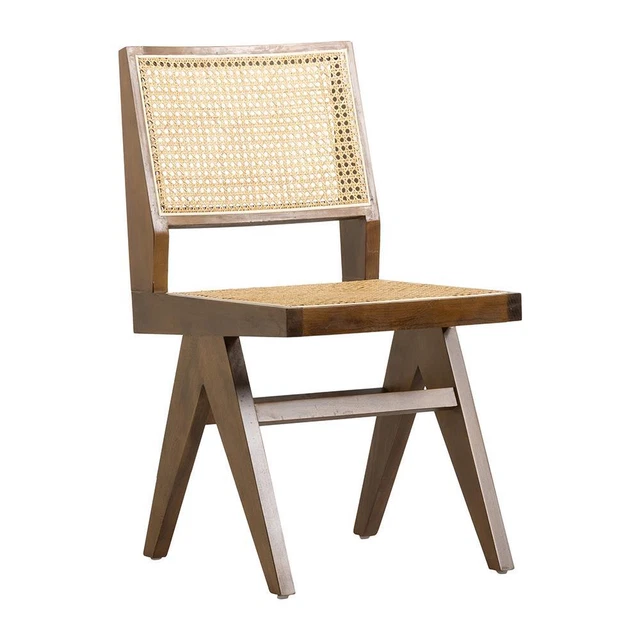 Dimo Dining Chair Walnut Cane Rattan Seat Back Scandi Style Solid Wooden Frame