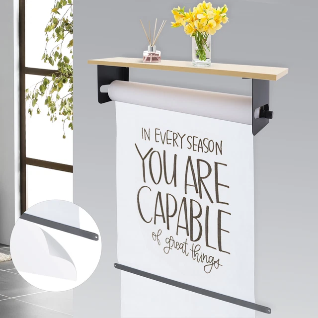 Wall Mounted Kraft Paper Dispenser+Cutter Drawing Board w/Paper Roll ,Wood Shelf