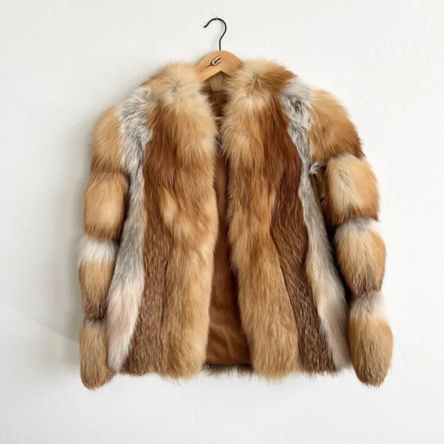 VTG 70s Genuine Red Fox Fur Coat Cropped Jacket S/M Catherine J. Guilbert Mob