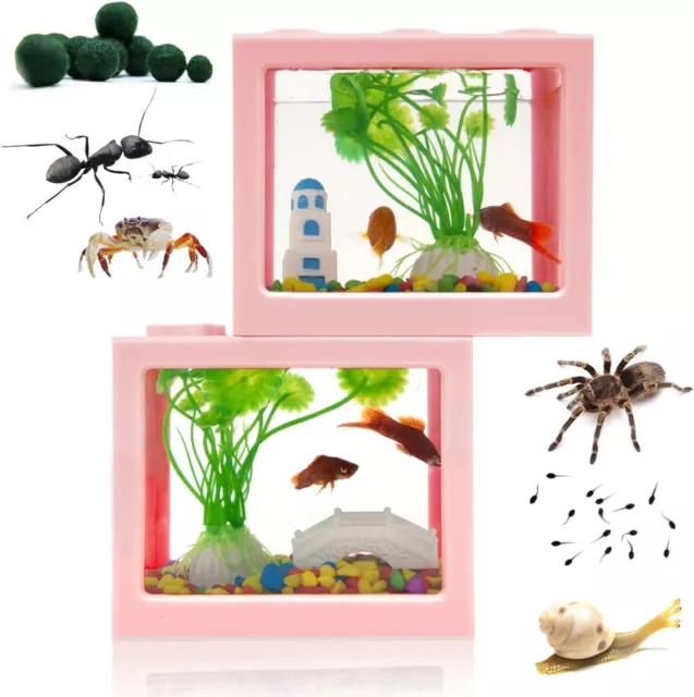 Acrylic Large Aquarium BETTA SNAIL ANT REPTILE SHRIMP Fish Tank Rock Moss PINK