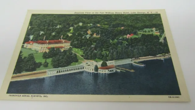 Fort William Henry Hotel Lake George Airplane View Postcard 1946