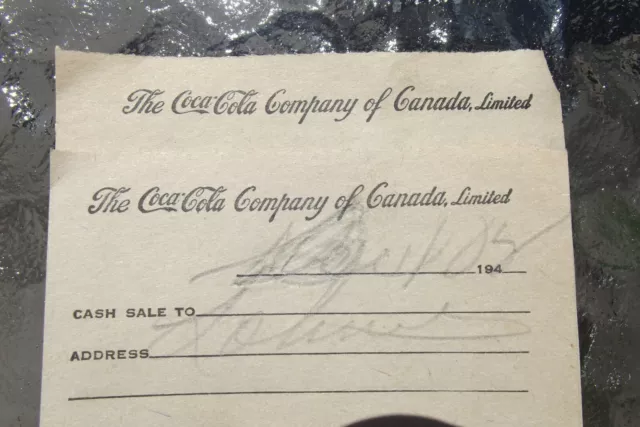 lot of 2 Coca-Cola Co Sales Delivery Receipt 1943 WW2 Era Coke Soda Pop