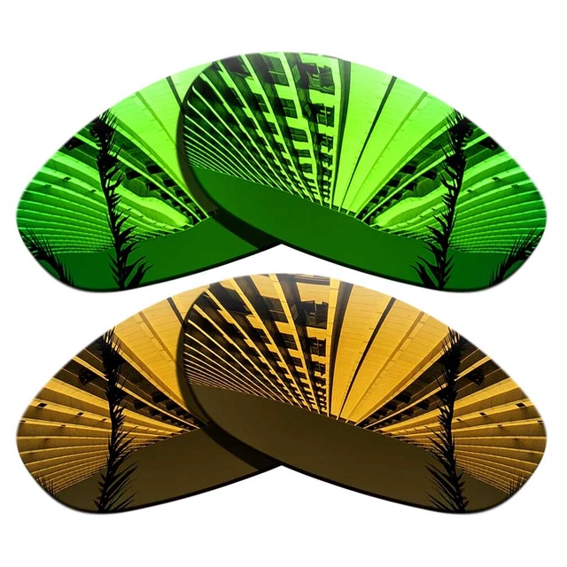 2Pairs Polarized Replacement Lenses For-Oakley Monster Dog-Green+Copper Gold