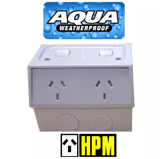 HPM AQUA Weatherproof IP53 Double Switched Powerpoint GPO Outlet Socket 10A