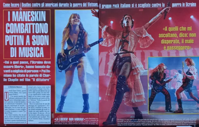 Italian Clipping Ritaglio 2022 MANESKIN combattono a suon di musica 3 PAGINE