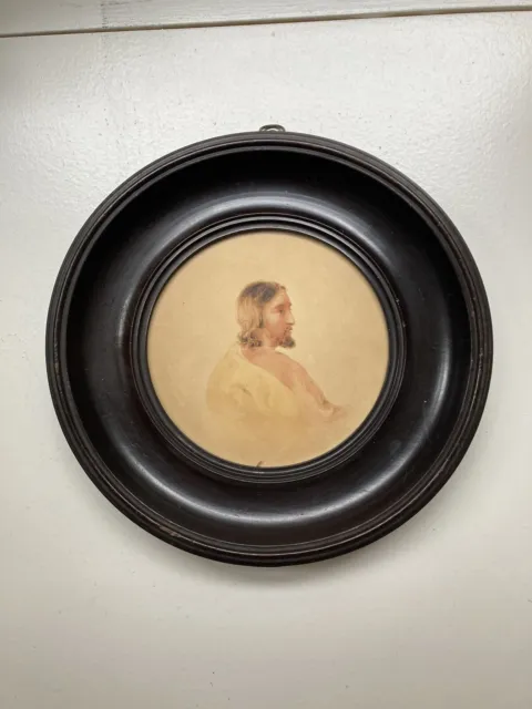 Beautiful Early 19th Century Watercolour Of Jesus In Profile Ebonised Frame