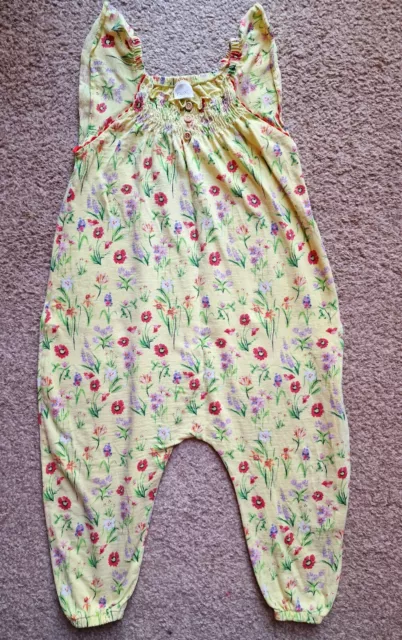 Next Girls Age 2-3 Years Yellow Floral Playsuit Jumpsuit Short Sleeve