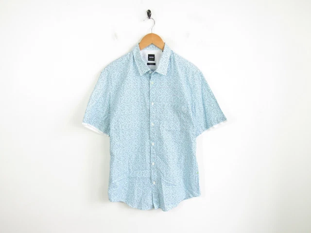 Mens Hugo Boss Blue Spotted Baulino Short Sleeve Button Up Shirt Regular Fit L