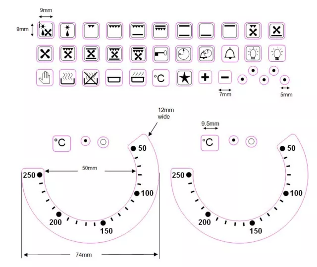 Replacement Oven Temperature Decals Stickers + 48 Oven Symbols