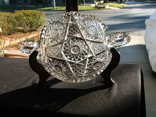 HUGE Antique Two Handled AMERICAN BRILLIANT ABP CUT GLASS NAPPY