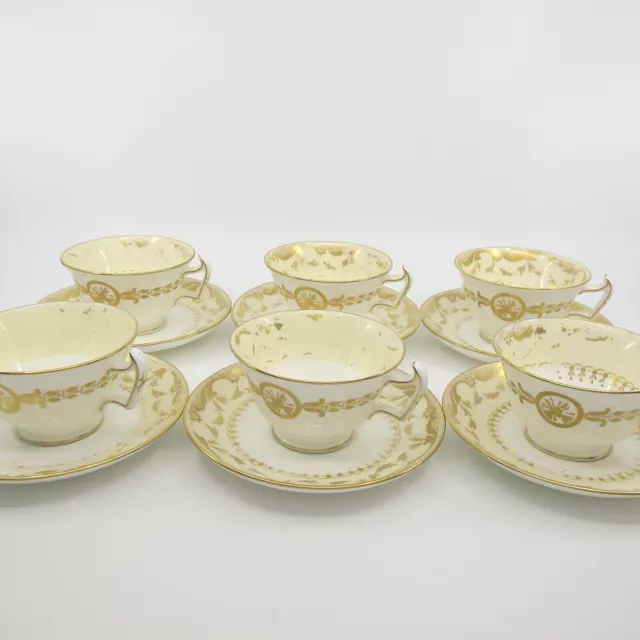 c1900 MINTON  Gold & Cream  Bone China Set of 6 Cups & Saucers WH Plummer