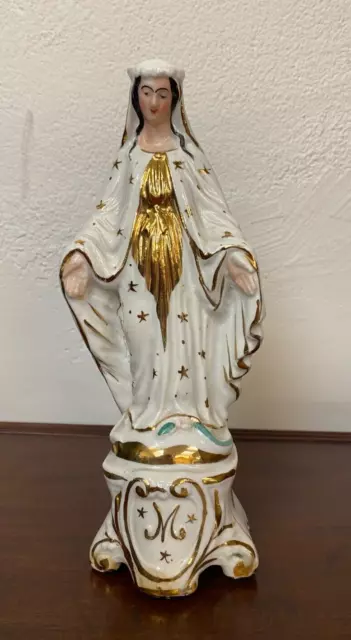 Statuette De La Vierge En Porcelaine De Paris Polychrome Doré Début Xxème