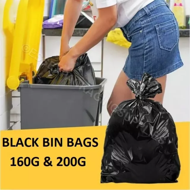 Black Bin Bags 160G 200G Heavy Duty Bin Liner Trash Can Refuse Bags