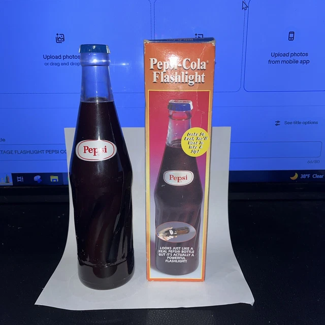 Vintage  PEPSI COLA BOTTLE Flashlight IN BOX W/Twist Cap it Works
