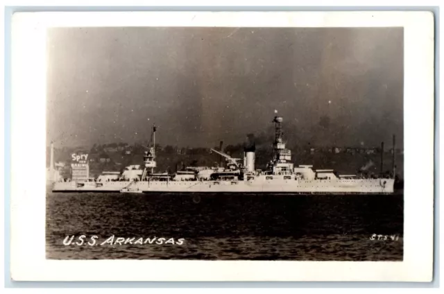 1941 USS Arkansas AR, Spry For Baking Steamer Ship RPPC Photo Vintage Postcard