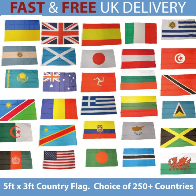 5ft x 3ft World Country Flag 250+ Countries Huge Choice FREE UK Delivery!