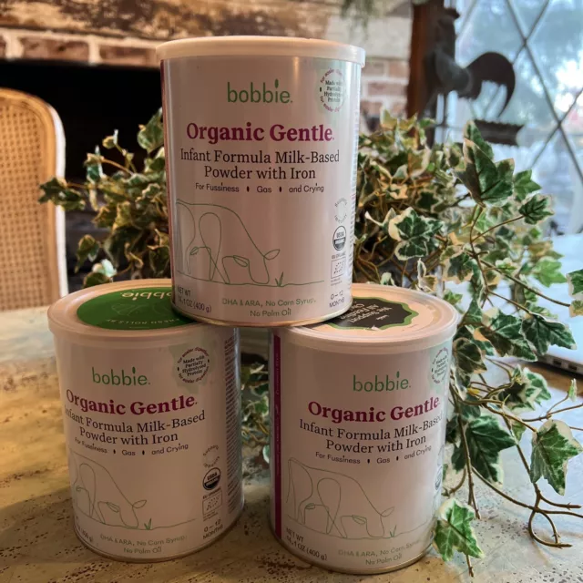 LOT OF 3 Bobbie Organic Infant Formula-14.1 oz MILK BASE Powder Gentle with Iron