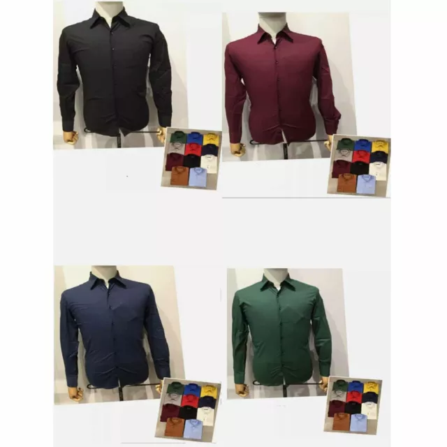 Camicia Uomo Slim Fit Cotone Elastico Manica Lunga Mod elasticizzata Vari Colori