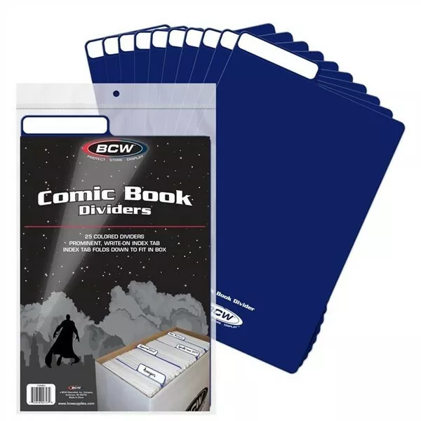 Pack of 25 BCW Blue Plastic Comic Book Dividers with Folding Write On Tab