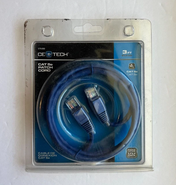 CE-TECH 3 Ft Blue  Cat 5E Patch Cord NOS