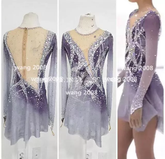 Ice Figure Skating Competition Dress Girls'  Baton Twirling Costume purple