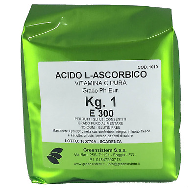 Integratore 1 kg E300 Vitamina C Polvere Puro Acido Ascorbico Puro NO OGM PrinFit 
