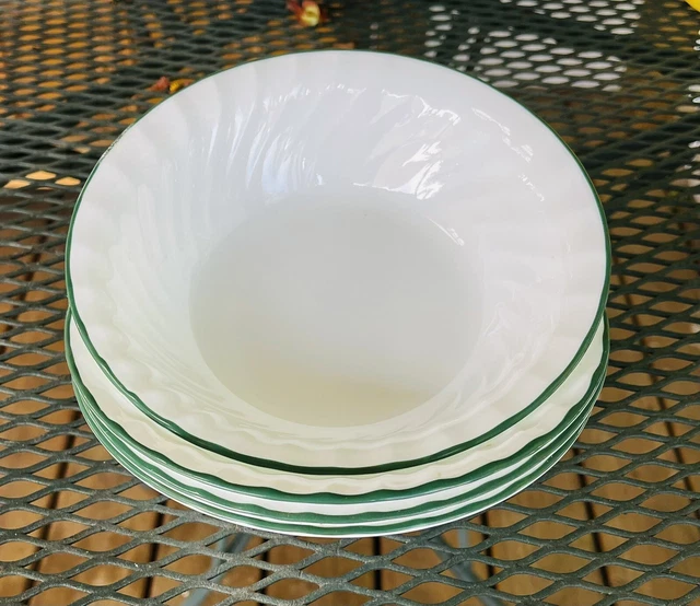 Corelle Callaway Green Ivy FOUR Green Trim Swirl White Soup Cereal Bowls 7 1/4”