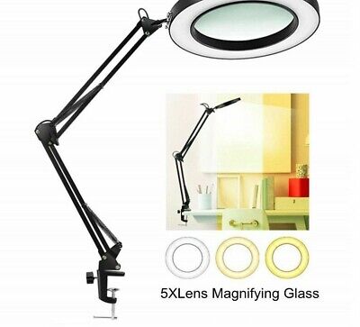 Magnifying Glass Desk Lamps Dimmable LED Lights Foldable Aluminum Body With Clip