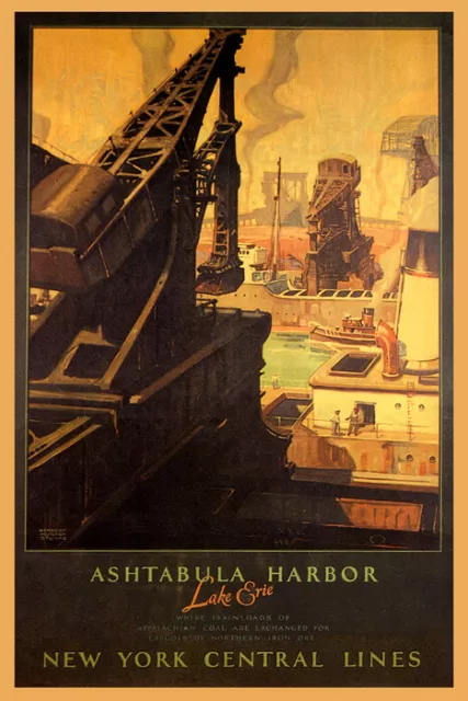 New York City Central Ashtabula Harbor Ship Boat Travel Usa Vintage Poster Repro