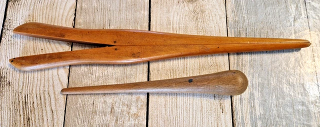 Ancienne Pince à Gants 30 Cm – Bois Marron, Vintage, Accessoire De Couture Ou Décoration