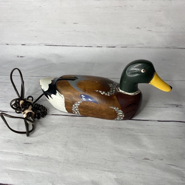 VINTAGE TELEMANIA WOODEN Mallard Duck Decoy Corded Landline Phone