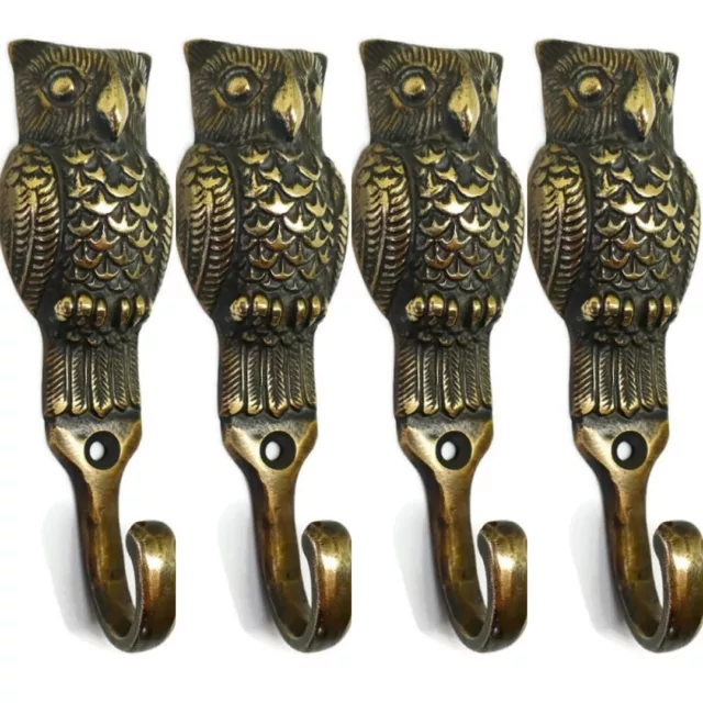 4 OWL Hook  5 " long aged solid 100% heavy BRASS 12.5 cm long hall coat B
