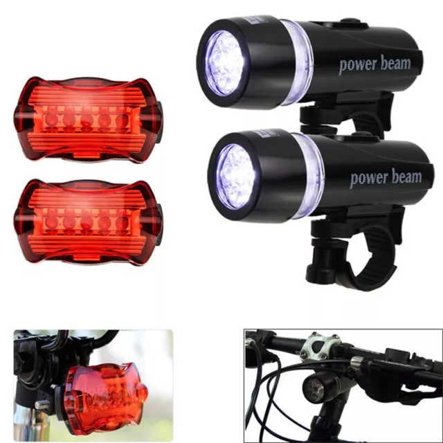 2x Bike Light Head + Rear Safety Alarm Set Bicycle Cycle White Beam 5 LED-be