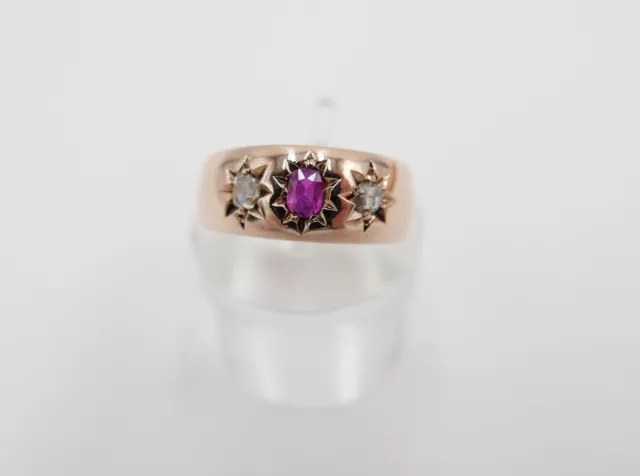 um 1900 Antiker Damen Ring Rotgold 585 14K Gr. 57 Diamanten & Rubin Stern Motiv