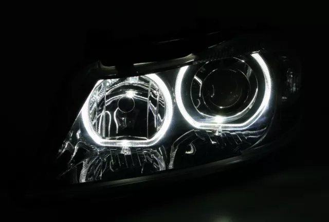 Scheinwerfer Angel Eyes Set für BMW E90 E91 Bj. 05-08 Schwarz weiße LED Ring 3