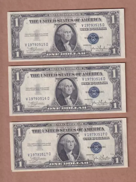 THREE Sequential CRISP UNCIRCULATED 1935 C $1 Silver Certificates - ALL GEMS