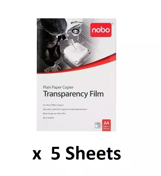 Nobo PP100C  OHP Plain Paper Copier Transparency Film  5 Sheets  PP100C20 CBST20