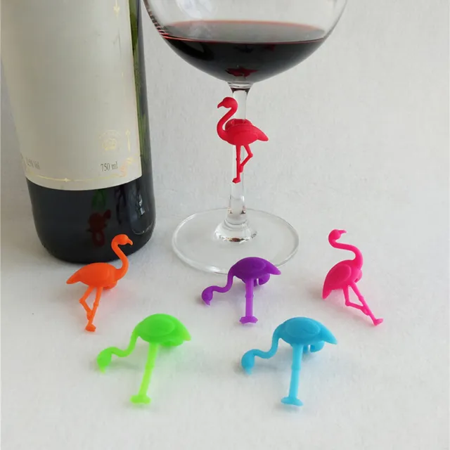 6 PIEZAS Marcador de vidrio de vino de silicona diseño flamenco dijes de bebida etiqueta MarkZ8